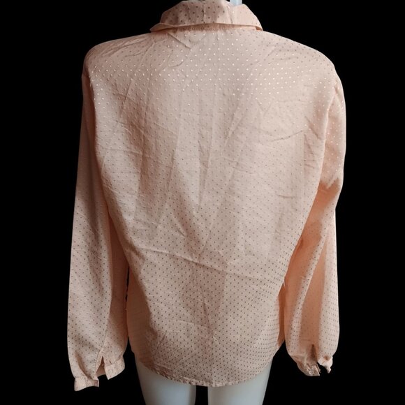 Vintage Women's Secretary Blouse 13/14 1970's Fritzi Peach Polka Blouse Tie Neck - Picture 5 of 6